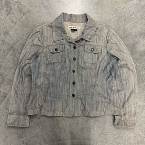 A.M.I. Women's XL Gray Striped Denim-Style Button Front Utility Jacket